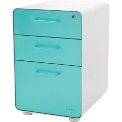 Stow 3-Drawer File Cabinet, White + Aqua