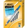 BIC Round Stic Grip Xtra Comfort Ballpoint Pen, Medium Point, Blue Ink, 36/pack (GSMG361BLU)