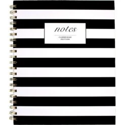 Mead Cambridge Fashion Hardcover Business Notebook, 11" X 8-7/8", Wide Ruled, 80 Sheets, Black/White Stripe (59010)
