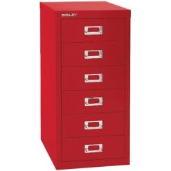 Bisley Six Drawer Steel Multidrawer File Cabinet, Red, Letter/A4 (MD6-RD)