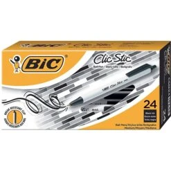 BIC Clic Stic Retractable Ballpoint Pen, Medium Point, 1.0mm, Black Ink, 24/Pack (CSM241-BLK)
