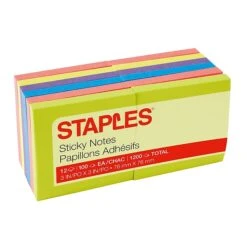 Staples Sticky Notes, 3" X 3" Assorted, 100 Sheets/Pad, 12 Pads/Pack (S-33BR12/52567) -Office Supply Shop s1073455 sc7 1