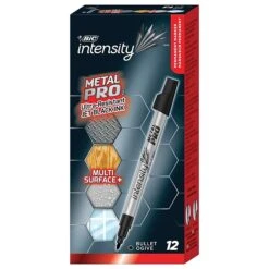 BIC Intensity Metal Pro Permanent Markers, Bullet Tip, Black, 12/Pack (PMIPK11-BLK)