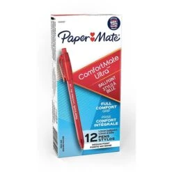 Paper Mate ComfortMate Ultra Retractable Ballpoint Pen, Medium Point, Red Ink, Dozen (6320187)