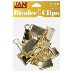 JAM Paper® Colorful Binder Clips, Large, 1 1/2 Inch (41mm), Gold Binderclips, 12/Pack (340BCgo)