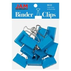 JAM Paper Colorful Large Binder Clips, 1" Capacity, Blue, 12/Pack (340BCbu)