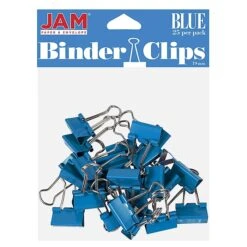 JAM Paper® Colorful Binder Clips, Small, 3/4 Inch (19mm), Blue Binderclips, 25/Pack (334BCBU)