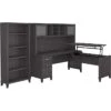 Bush Furniture Somerset 72W 3 Position Sit To Stand L Shaped Desk With Hutch And Bookcase, Storm Gray (SET017SG)