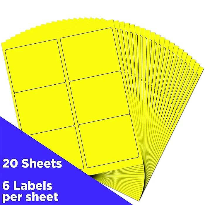 JAM Paper Shipping Label, 3 1/3" x 4", Neon Yellow, 6 Labels/Sheet, 20 Sheets/Pack, 120 Labels/Pack (354328049) JAM Paper Shipping Label, 3 1/3" X 4", Neon Yellow, 6 Labels/Sheet, 20 Sheets/Pack, 120 Labels/Pack (354328049) -Office Supply Shop sp102299564 sc7
