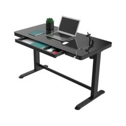 FlexiSpot 28"-48" Glass Adjustable Desk, Black (EG8B-E)