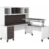 Bush Furniture Somerset 35"-41" Adjustable Desk With Return And Hutch, Storm Gray/White (SET015SGWH)