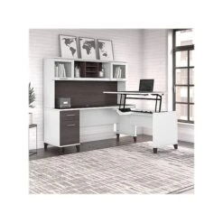 Bush Furniture Somerset 35"-41" Adjustable Desk With Return And Hutch, Storm Gray/White (SET015SGWH) -Office Supply Shop sp108082891 sc7