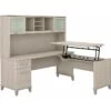 Bush Furniture Somerset Office Desk With 35"-41" Adjustable Return And Hutch, Sand Oak (SET015SO)