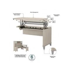 Bush Furniture Somerset Office Desk With 35"-41" Adjustable Return And Hutch, Sand Oak (SET015SO) -Office Supply Shop sp108409488 sc7