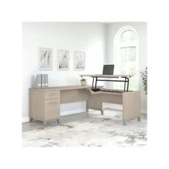 Bush Furniture Somerset 35"-41" Adjustable Desk With Return, Sand Oak (SET014SO) 1 Bush Furniture Somerset 35"-41" Adjustable Desk With Return, Sand Oak (SET014SO) -Office Supply Shop sp108409546 sc7