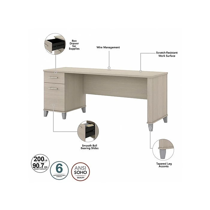 Bush Furniture Somerset 35"-41" Adjustable Desk with Return, Sand Oak (SET014SO) Bush Furniture Somerset 35"-41" Adjustable Desk With Return, Sand Oak (SET014SO) -Office Supply Shop sp108409547 sc7