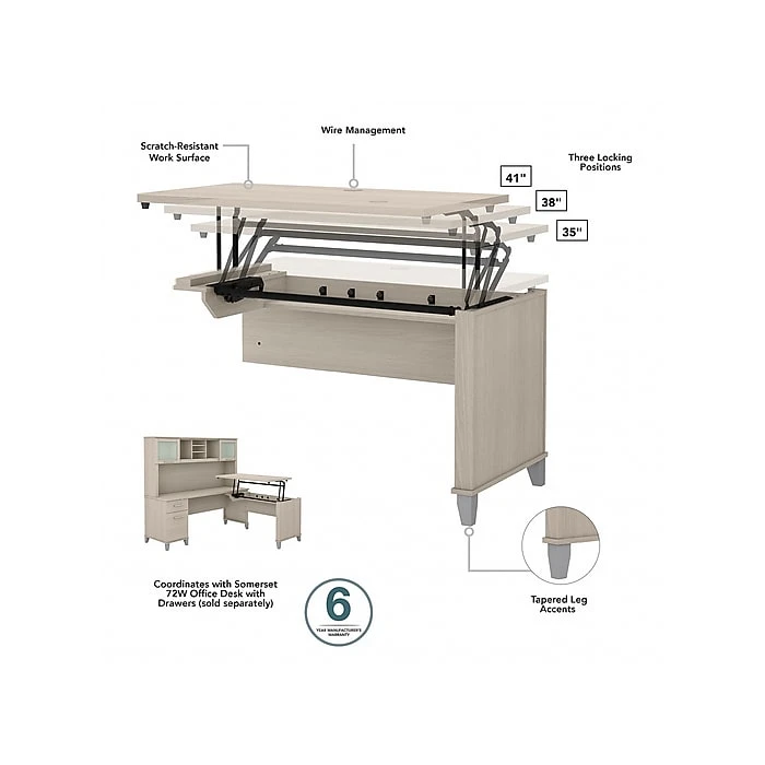 Bush Furniture Somerset 35"-41" Adjustable Desk with Return, Sand Oak (SET014SO) Bush Furniture Somerset 35"-41" Adjustable Desk With Return, Sand Oak (SET014SO) -Office Supply Shop sp108409548 sc7