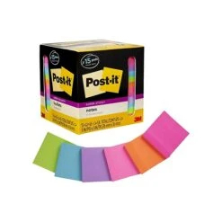 Post-it® Super Sticky Notes Cabinet Pack , 3" X 3", Assorted Colors, 45 Sheets/Pad, 15 Pads/Pack (654-15SSCP)