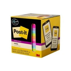 Post-it® Super Sticky Notes Cabinet Pack , 3" X 3", Assorted Colors, 45 Sheets/Pad, 15 Pads/Pack (654-15SSCP) -Office Supply Shop sp112747774 sc7