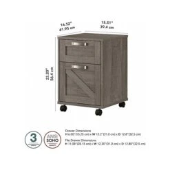 Kathy Ireland® Home By Bush Furniture 2-Drawer Vertical File Cabinet, Mobile, Letter/Legal, Restored Gray, 17" -Office Supply Shop sp116167320 sc7
