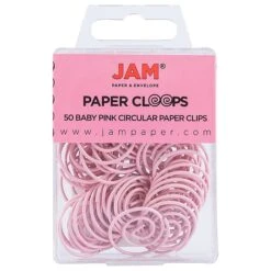 JAM Paper® Colored Circular Paper Clips, Round Paperclips, Baby Pink, 50/Pack (2187132)