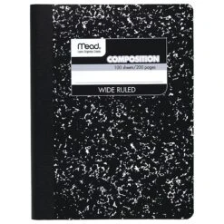 Mead Composition Notebook, 9.75" X 7.5", Wide Ruled, 100 Sheets, Black Marble (09910)