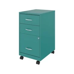 Space Solutions 3-Drawer Vertical File Cabinet, Mobile, Letter, Teal, 18" (24431)