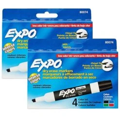 EXPO® Low Odor Dry Erase Markers, Chisel Tip, Assorted Colors, 4 Per Pack, 2 Packs, (SAN80074-2)