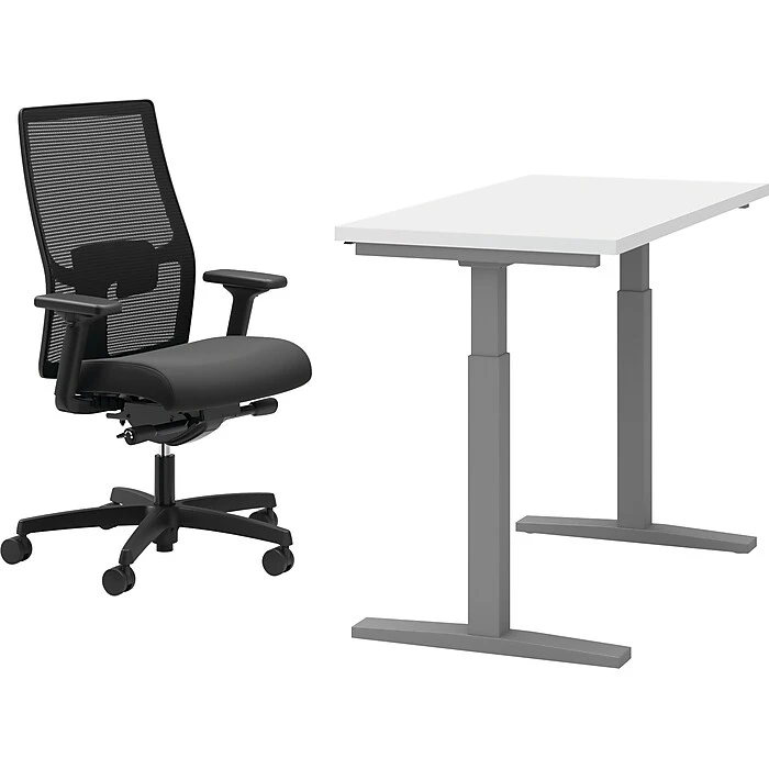 HON Coze 26"-44" Adjustable Desk with Ignition Task Chair, Designer White/Silver/Black (HCZ48DWHIGNCU10) HON Coze 26"-44" Adjustable Desk With Ignition Task Chair, Designer White/Silver/Black (HCZ48DWHIGNCU10) -Office Supply Shop sp133417311 sc7