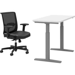 HON Coze 26"-44" Adjustable Desk With Convergence Task Chair, Designer White/Silver/Black (HCZ48DWHCNVUR10)
