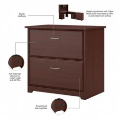 Bush Furniture Cabot 36"-42"H 3 Position Sit To Stand Corner Bookshelf Desk With Lateral File Cabinet, Harvest Cherry(CAB056HVC) -Office Supply Shop sp134252507 sc7