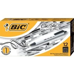 BIC Clic Stic Retractable Ballpoint Pen, Medium Point, Black Ink, 12/Case (CSM11-BLK)
