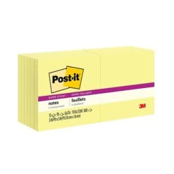 Post-it® Super Sticky Notes, 3" X 3", Canary Yellow, 90 Sheets/Pad, 12 Pads/Pack (654-12SSCY)