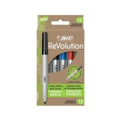 BIC Ecolutions Permanent Markers (formerly ReVolution), Fine Tip, Assorted Colors, 12/Pack (PMER12-AST)