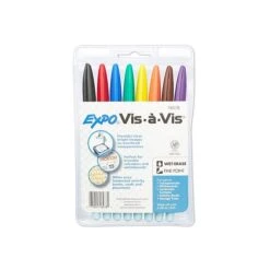 Expo Vis-a-Vis Wet Erase Markers, Fine Point, Assorted, 8/Pack (16078)