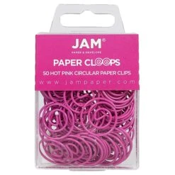 JAM Paper Colored Circular Paper Clips, Round Paperclips, Hot Pink Fuchsia, 2 Packs Of 50 (2187136B)