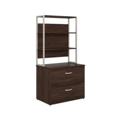 Bush Business Furniture Hybrid 2-Drawer Lateral File Cabinet With Shelves, Letter/Legal, Black Walnut, 36" (HYB018BWSU)