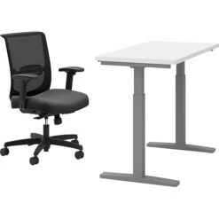 Best Seller 1 HON Coze 26"-49" Adjustable Desk With Convergence Task Chair, Florence Walnut/Silver/Black (HCZ48DWHCNVCU10)