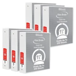 Bazic 1.5" 3-Ring View Binder, White, Pack Of 6 (BAZ3148-6)