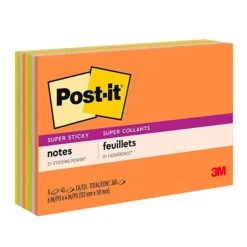 Post-it® Super Sticky Meeting Notes, 6" X 4", Energy Boost Collection, 8 Pads/Pack, 45 Sheets/Pads (6445-SSP)
