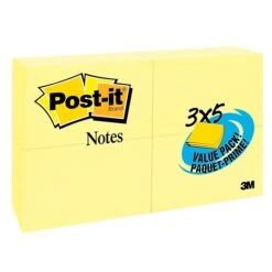 Post-it® Notes, 3" X 5", Canary Yellow, 90 Sheets/Pad, 24 Pads/Pack (655-24VAD-B)