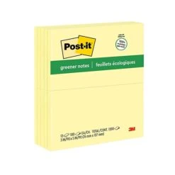 Post-it® Greener Notes, 3" X 5", Canary Yellow, 100 Sheets/Pad, 12 Pads/Pack (655-RPYW)