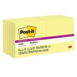 Post-it® Super Sticky Notes, 1 7/8" X 1 7/8", Canary Yellow, 90 Sheets/Pad, 10 Pads/Pack (622-10SSCY)
