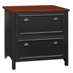 Bush Furniture Fairview 2 Drawer Lateral File Cabinet, Antique Black And Hansen Cherry (WC53984T)