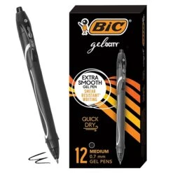 BIC Gel-Ocity Quick Dry Retractable Gel Pen, Medium Point, Black Ink, Dozen (RGLCG11-BLK)