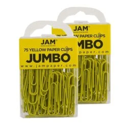 JAM Paper® Colored Jumbo Paper Clips, Large 2 Inch, Yellow Paperclips, 2 Packs Of 75 (42182236a)