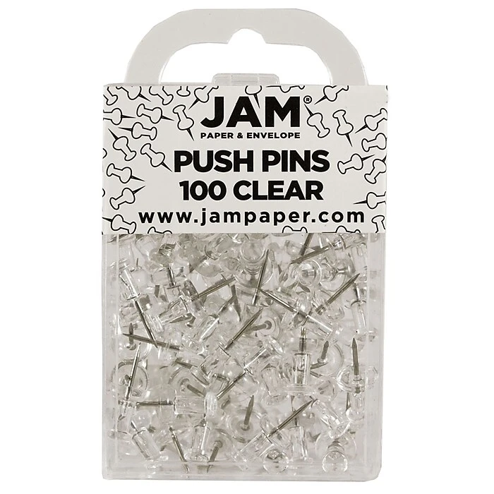 JAM Paper Push Pins, Clear, 2 Packs of 100 (222419050A) JAM Paper Push Pins, Clear, 2 Packs Of 100 (222419050A) -Office Supply Shop sp22235523 sc7