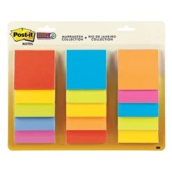 Post-it® Super Sticky Notes, 3" X 3", Marrakesh And Rio De Janeiro Collections, 45 Sheets/Pad, 15 Pads/Pack (654-15SSMULTI)