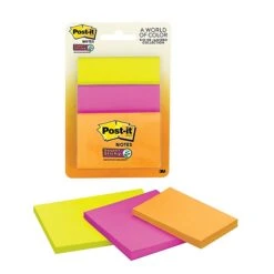 Post-it® Super Sticky Notes, Rio De Janeiro Collection, Assorted Sizes And Colors, 45 Sheets/Pad, 3 Pads/Pack (3432-SSAU)