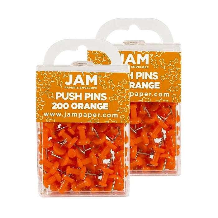 JAM Paper Pushpins, Orange, 2 Packs of 100 (222419052A) JAM Paper Pushpins, Orange, 2 Packs Of 100 (222419052A) -Office Supply Shop sp29738187 sc7